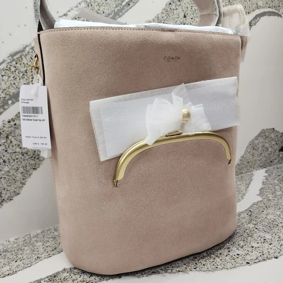 Coach Kisslock Bleecker Bucket Bag in Pink Nuage Suede NWT - Picture 4 of 14